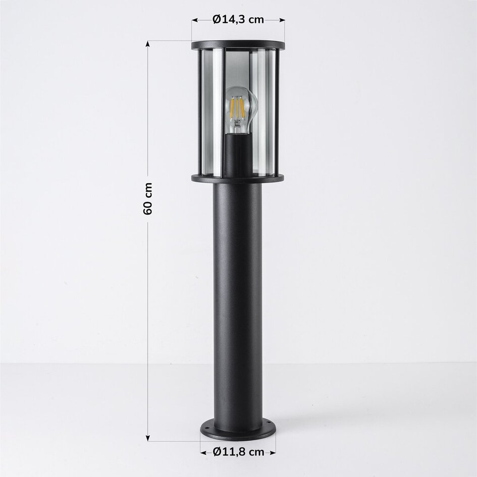 Lampe d'extérieur sur pied Penn noire en verre fumé - 60 cm