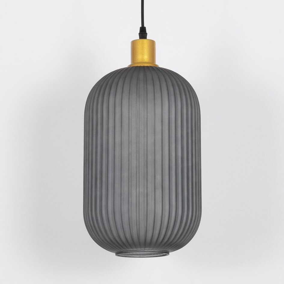 Suspension rétro Doran en verre nervuré - gris et doré