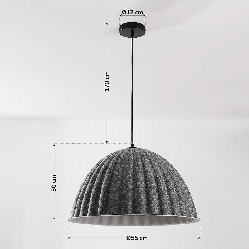 Suspension Siza avec aspect textile gris plissé – Ø55 cm