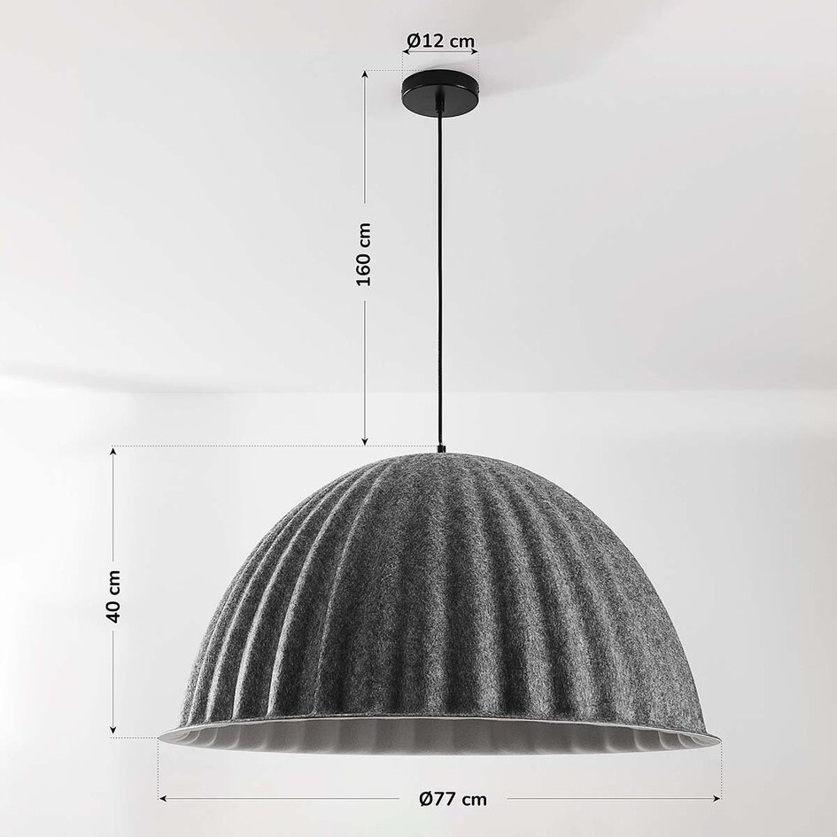 Suspension Siza avec aspect textile gris plissé – Ø77 cm