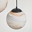 Suspension moderne Marbelle à 5 lumières - noir, globes en verre aspect marbre