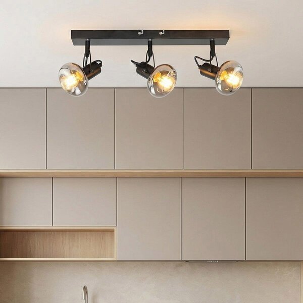 Plafonnier avec verre gris fumé, 3 lumières - Elias