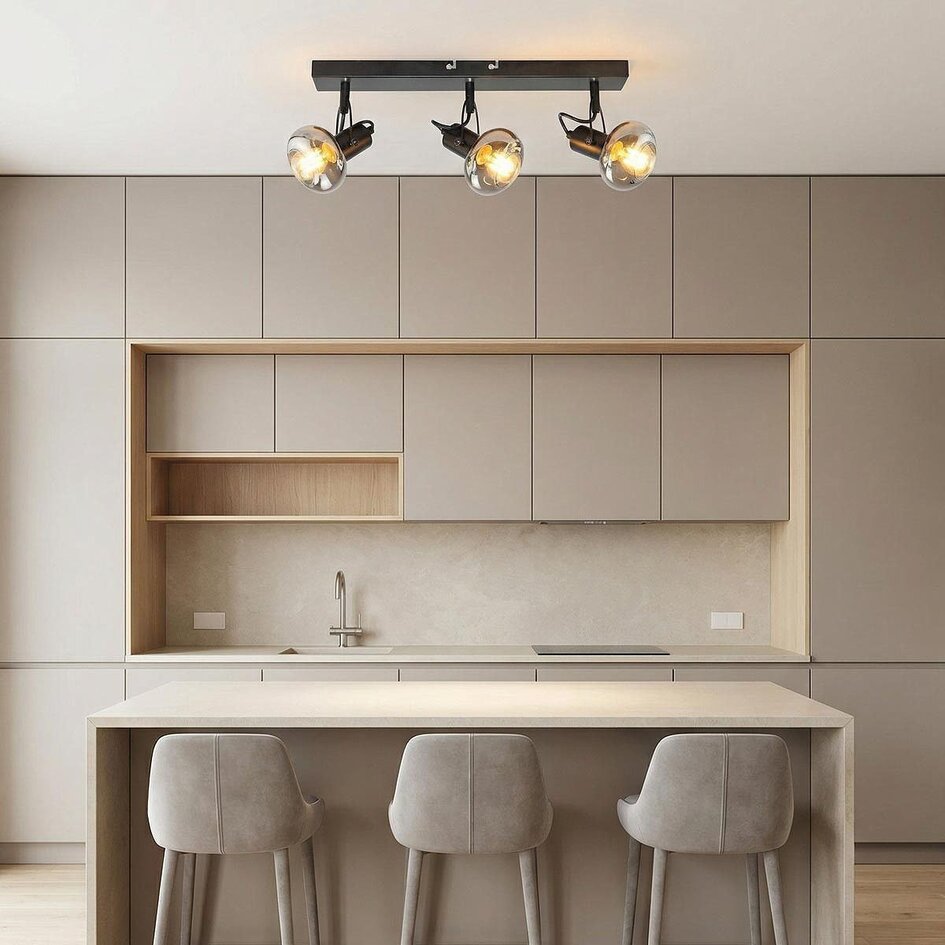 Plafonnier avec verre gris fumé, 3 lumières - Elias