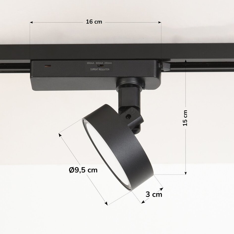 Spot sur rail monophasé Colle, LED intégrée 3000K, noir