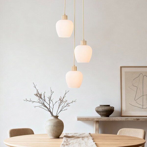 Suspension moderne Stockton - beige avec verre blanc laiteux, 3 lumières