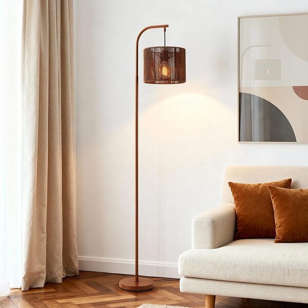 Lampadaire Reed avec abat-jour tressé brun chaud – 160 cm