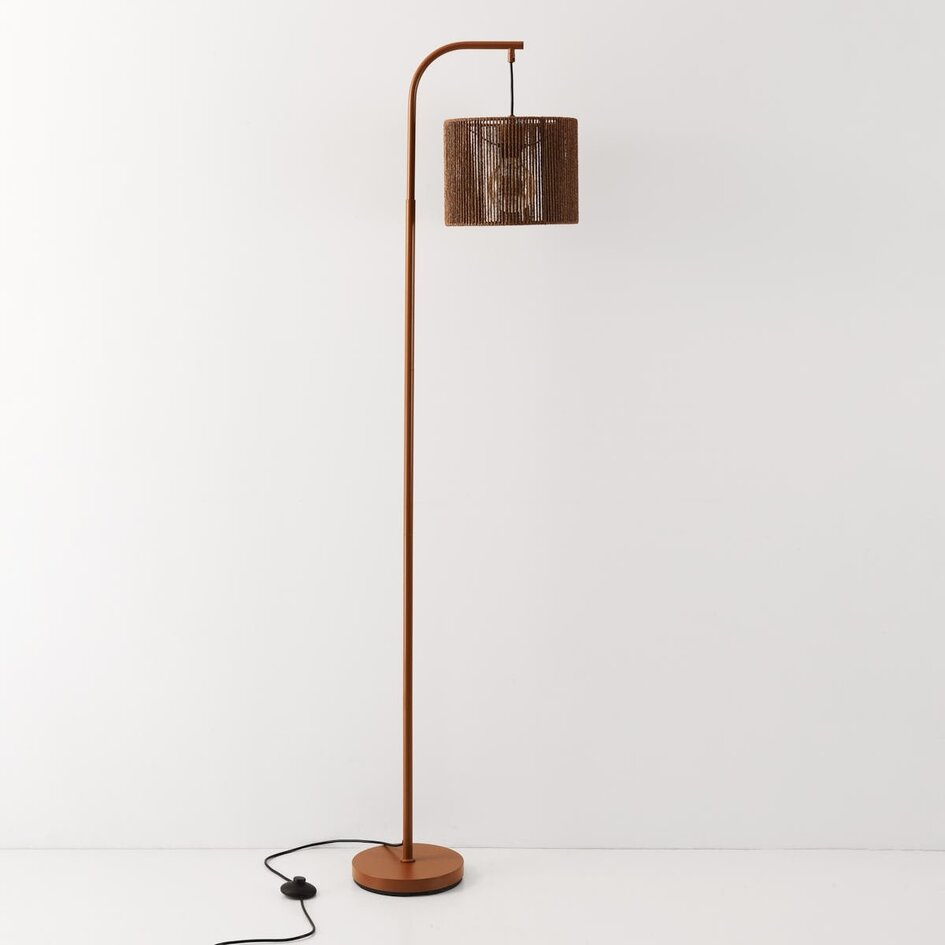 Lampadaire arc Reed avec abat-jour tressé - brun chaud