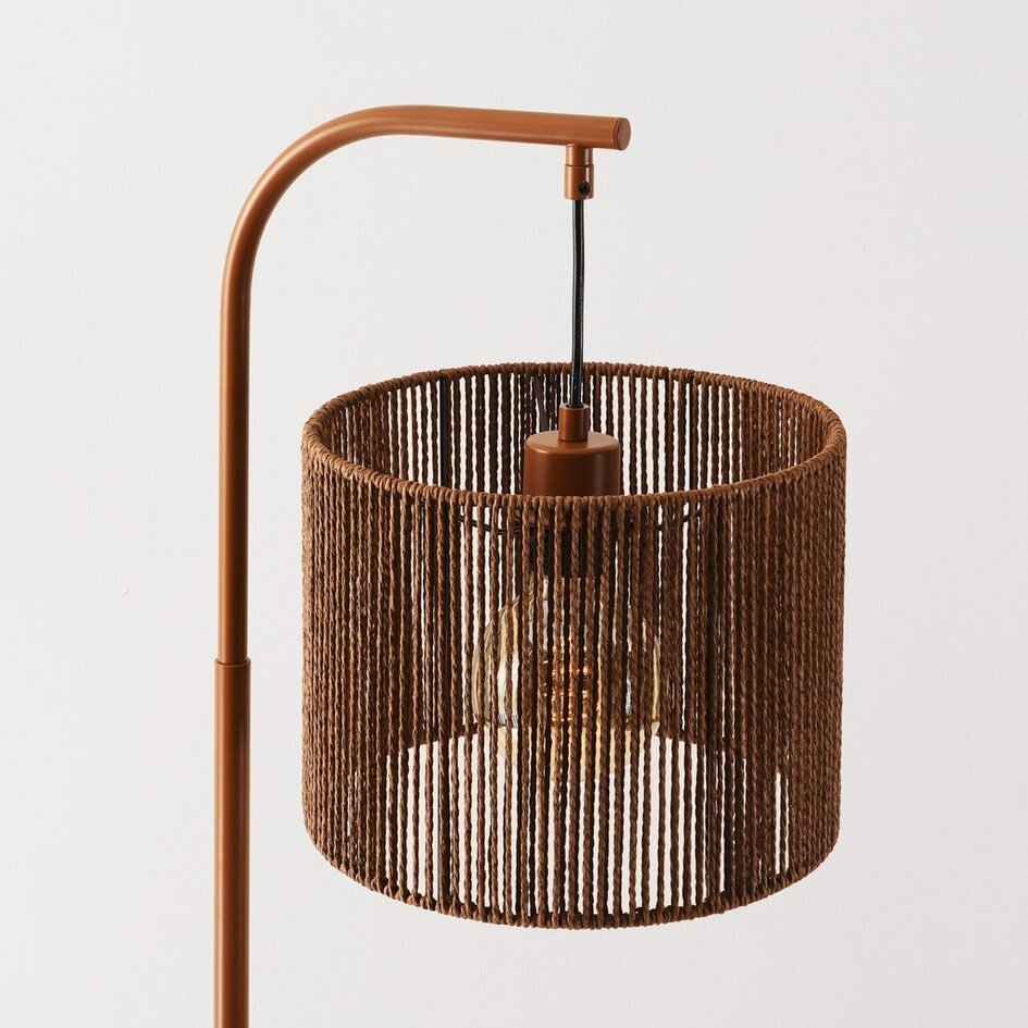 Lampadaire arc Reed avec abat-jour tressé - brun chaud