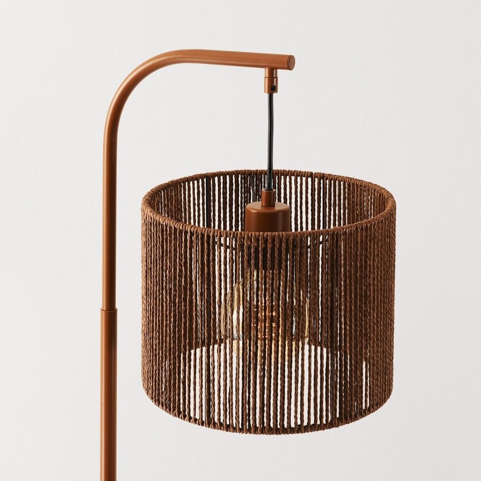 Lampadaire Reed avec abat-jour tressé brun chaud – 160 cm