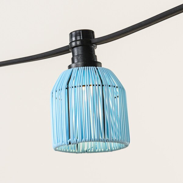 Capuchon pour guirlande guinguette aspect rotin - bleu clair