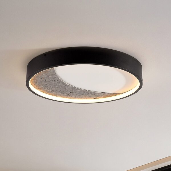 Plafonnier Cercul Ø40 cm avec effet pierre noir, gris et blanc – dimmable à 3 étapes
