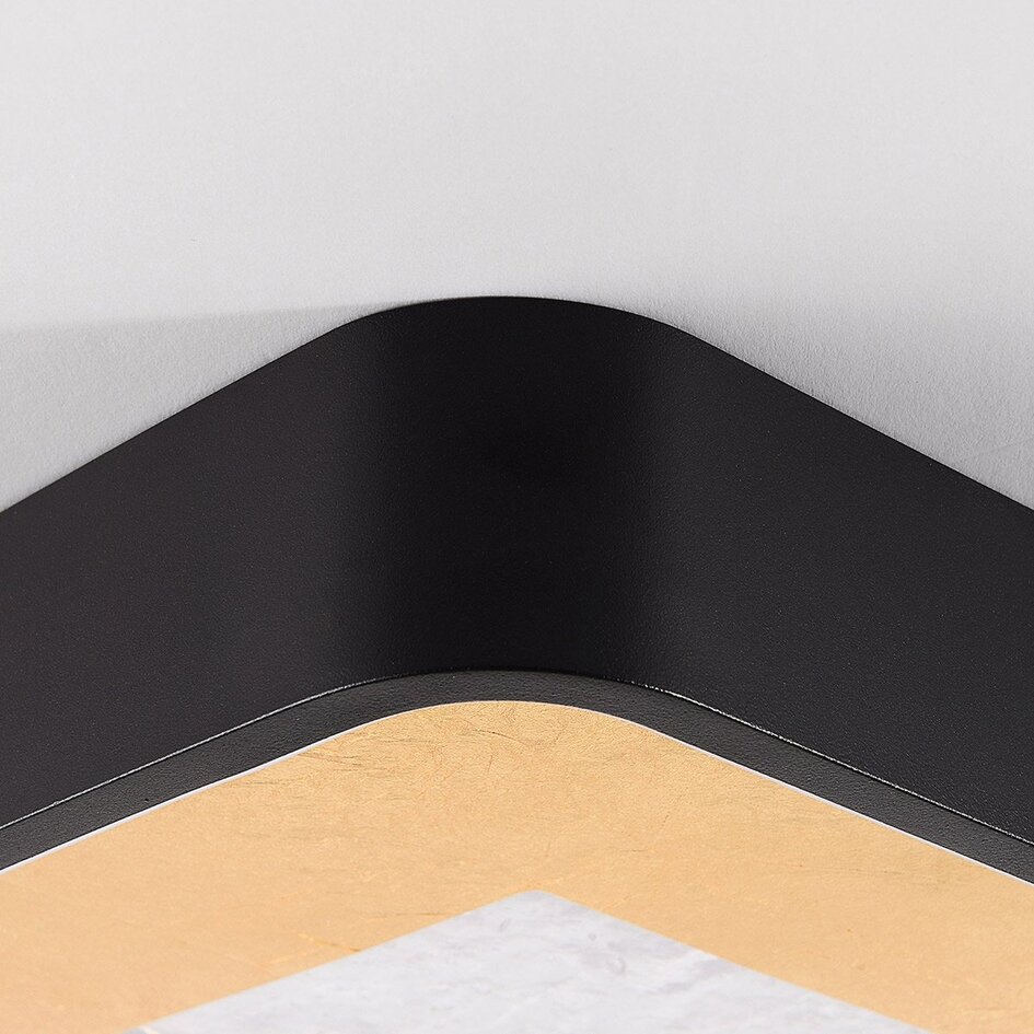 Plafonnier Cercal 30 × 30 cm noir avec effet feuille d'or – dimmable à 3 étapes
