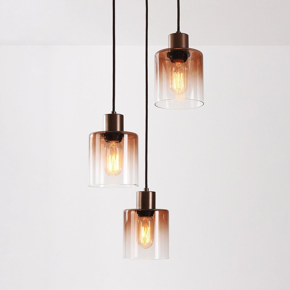 Suspension Pella à 3 lumières - abat-jour en verre brun dégradé