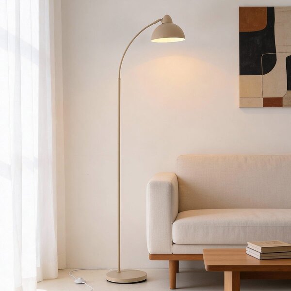 Lampe arc sur pied Arc avec abat-jour métallique beige
