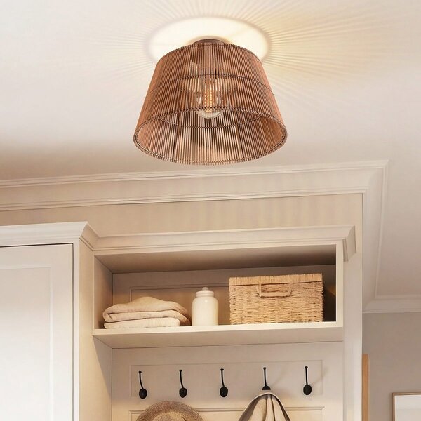 Plafonnier Tami en bronze chaud avec abat-jour en bambou