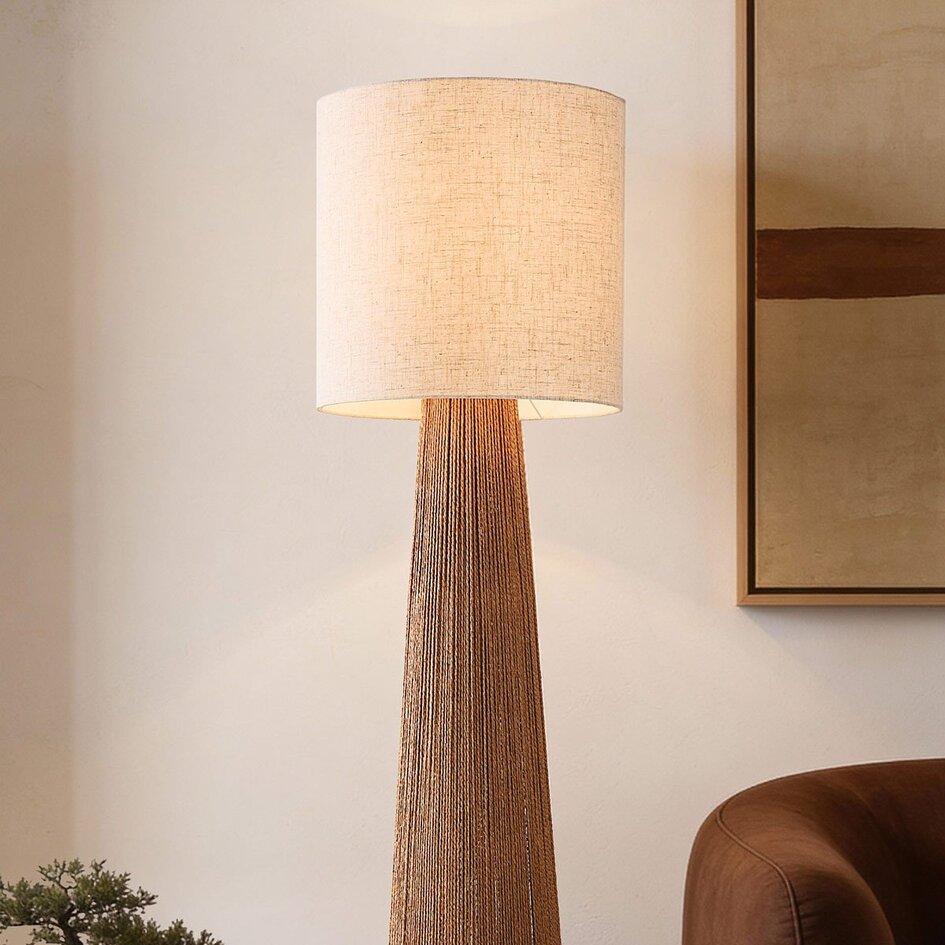 Lampadaire Papira avec abat-jour en lin marron
