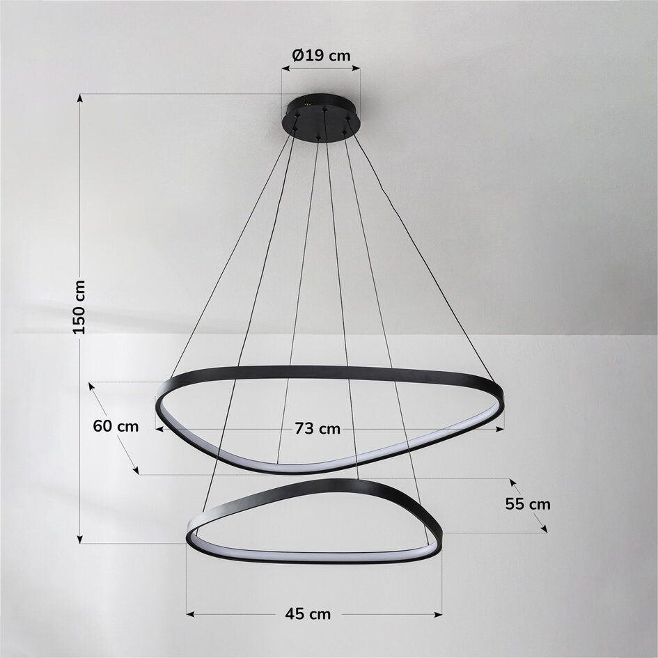 Dimmable design à 3 étapes Nivara avec double anneaux LED en noir