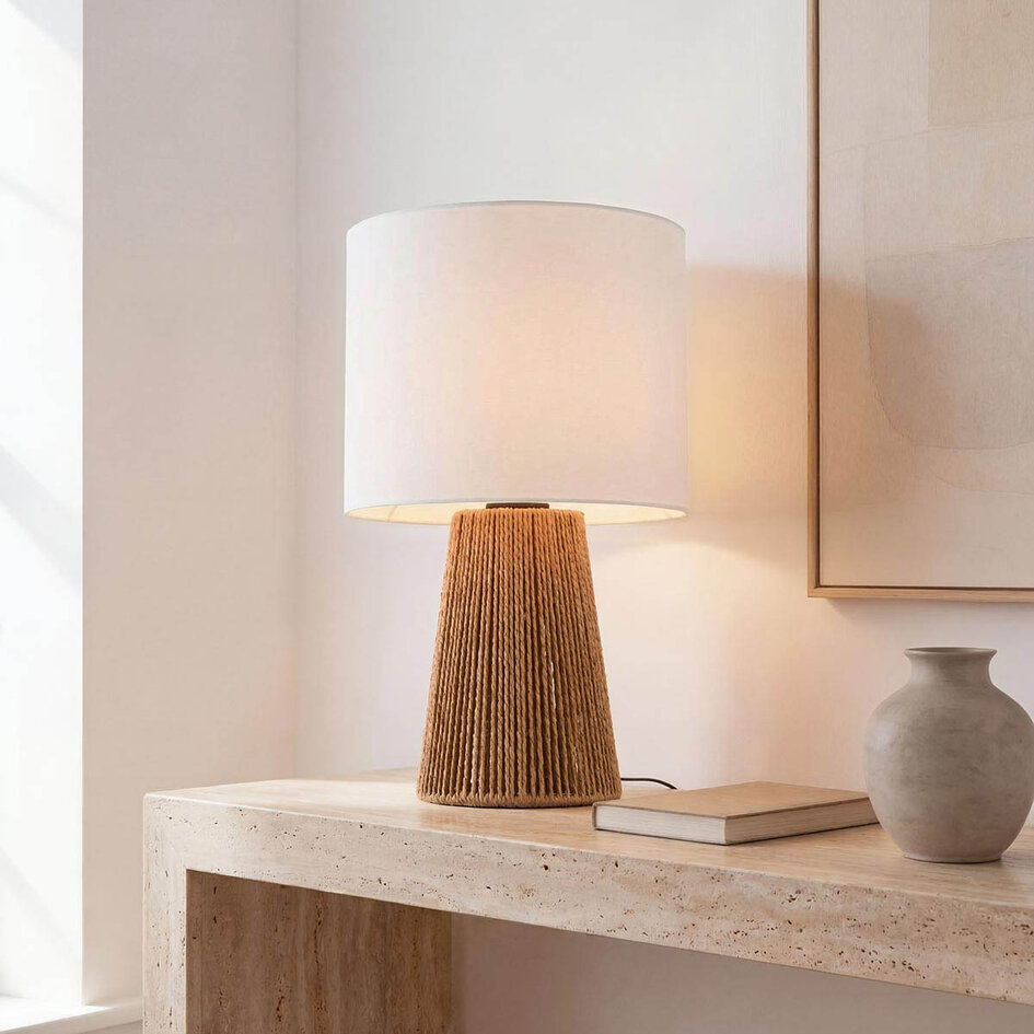 Lampe de table Ranpu de style bohème chic avec abat-jour blanc