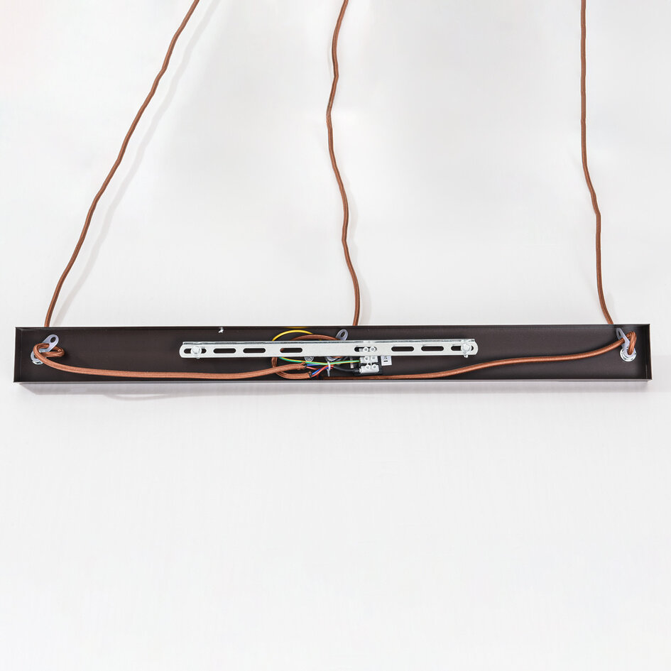 Suspension Japandi Muro avec trois abat-jours en travertin (pierre naturelle) et accents en bois