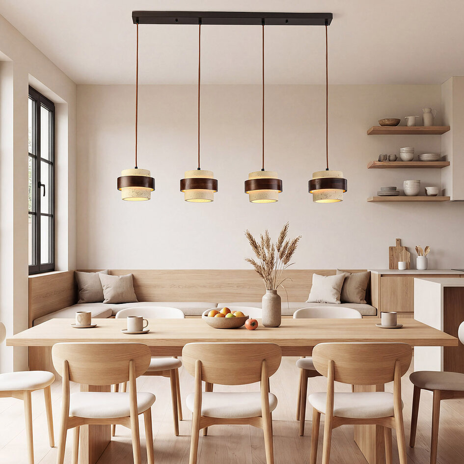 Suspension à 4 lumières Mavero en ciment et bois