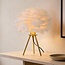 Lampe de table Saphira avec plumes blanches et pied en laiton doré