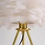 Lampe de table Saphira avec plumes blanches et pied en laiton doré