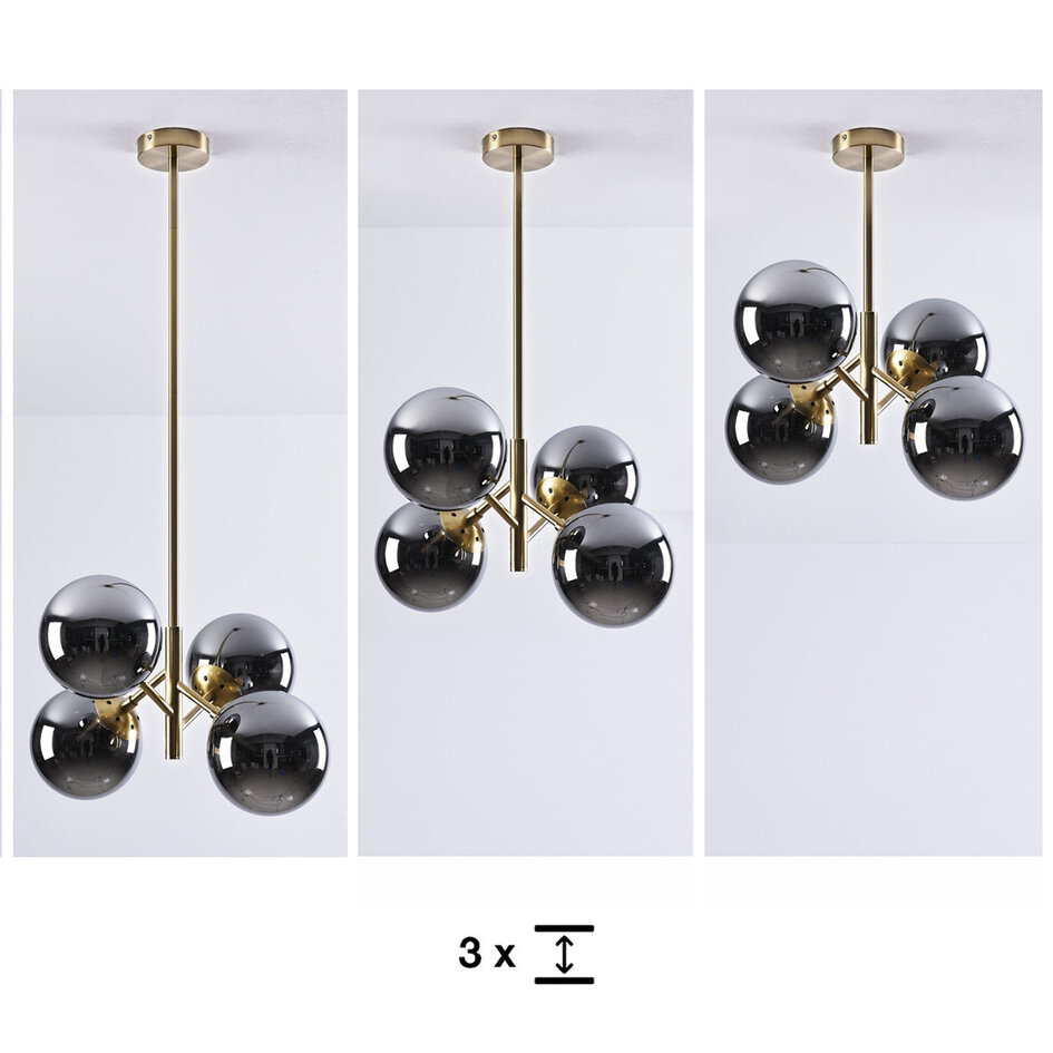 Lampe suspendue rétro avec effet miroir en verre fumé, 4 lumières - Florence