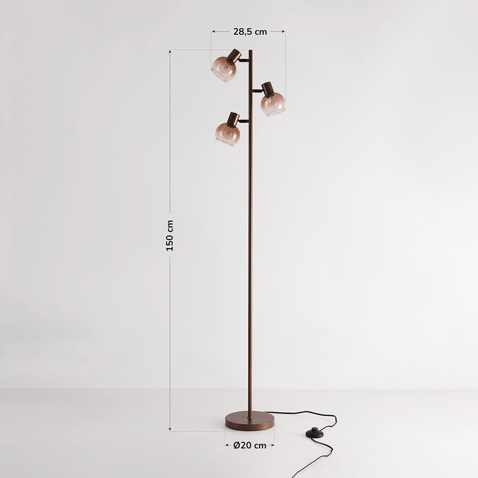 Lampadaire Duna 3 lumières à verre ombré brun