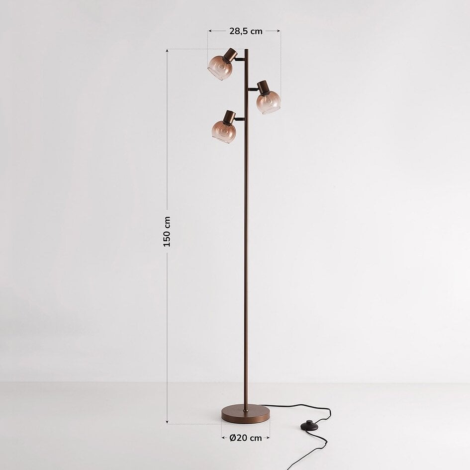 Lampadaire Duna avec verre ombré brun, 3 lumières