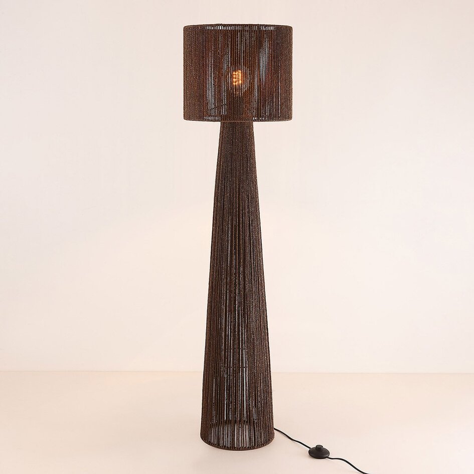 Lampadaire Anori en corde de papier tressée brun foncé