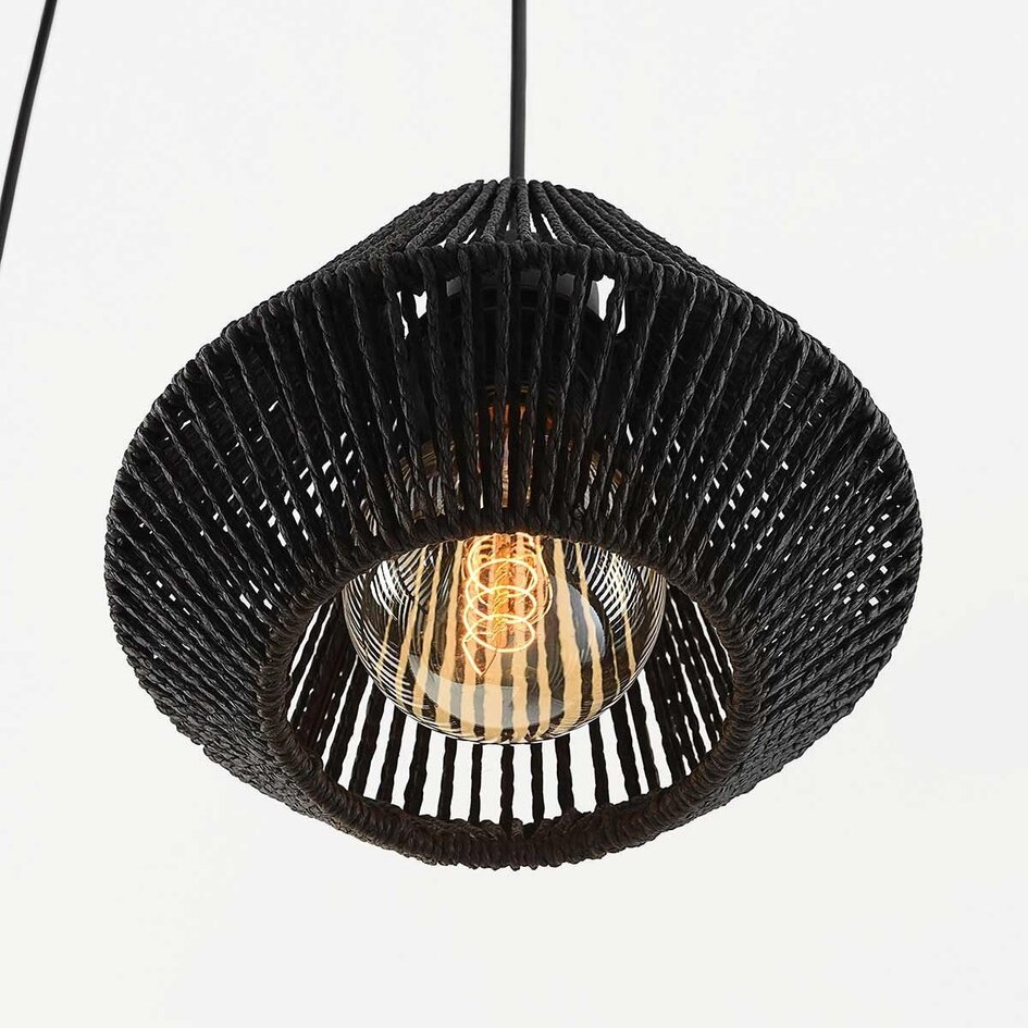 Suspension à 6 lumières Ivero en corde de papier noir et marron