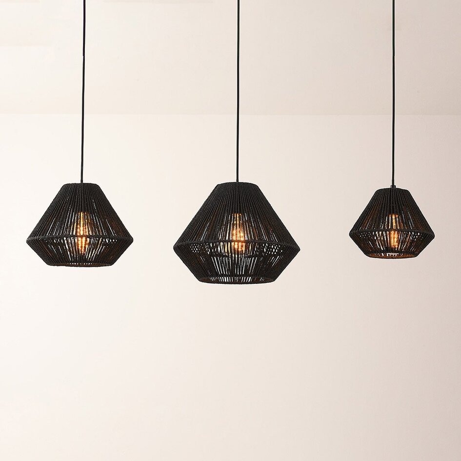 Suspension Ives à 3 lumières - tressée en noir