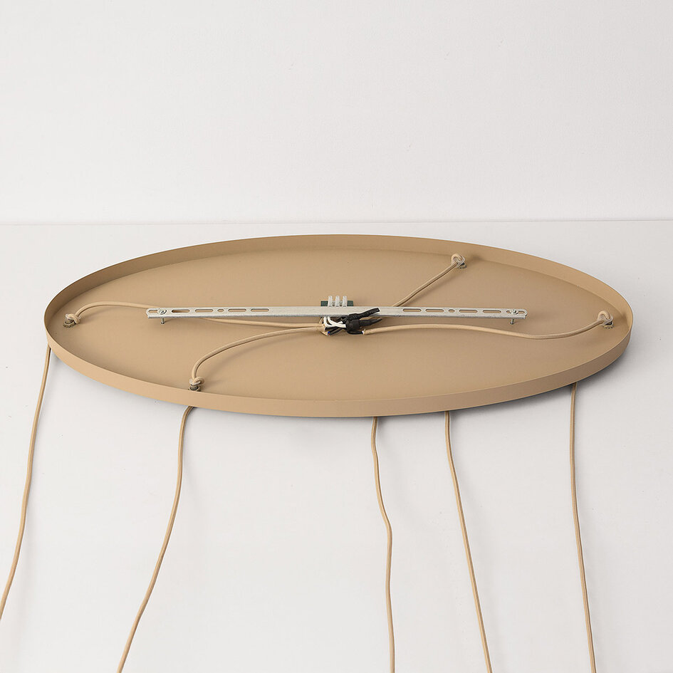 Suspension moderne Alea beige avec boules en verre transparent, 5 lumières