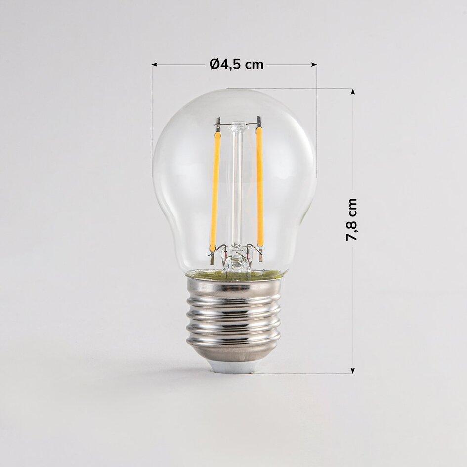 Ampoule filament 2,5/4,5W, 2700 K, verre transparent, Ø45 mm, dimmable