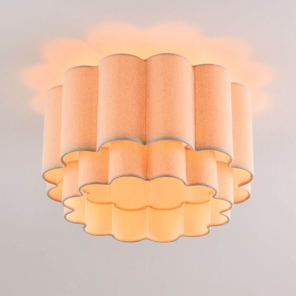 Plafonnier Hora avec abat-jour en lin à deux couches, couleur beige