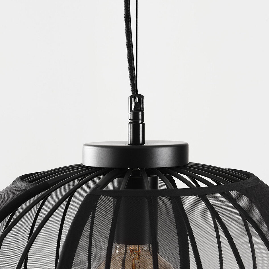 Suspension Lofas avec abat-jour métallique ouvert et lin noir