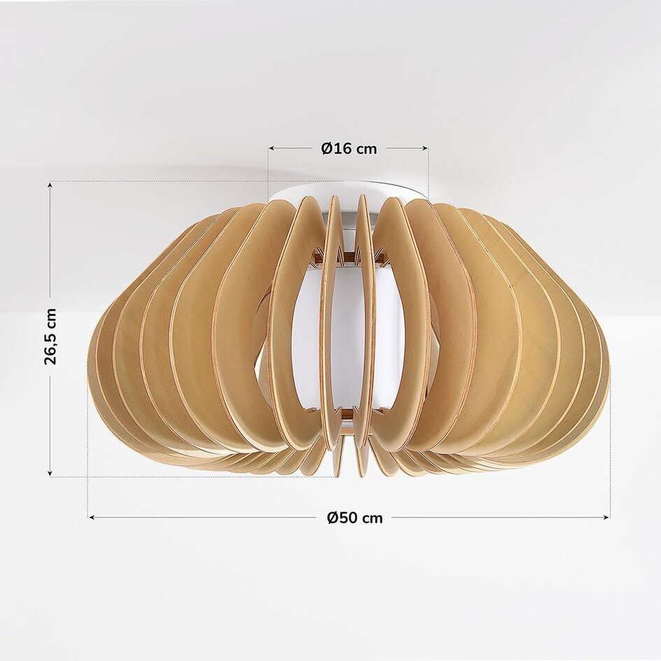 Plafonnier Roia avec lamelles en bois et diffuseur ouvert de forme ronde