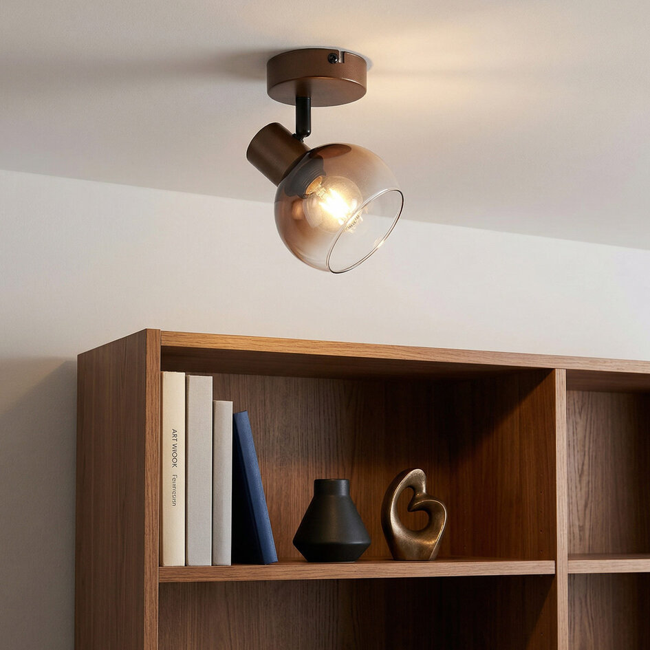 Spot de plafond réglable Pilou avec verre ombré brun
