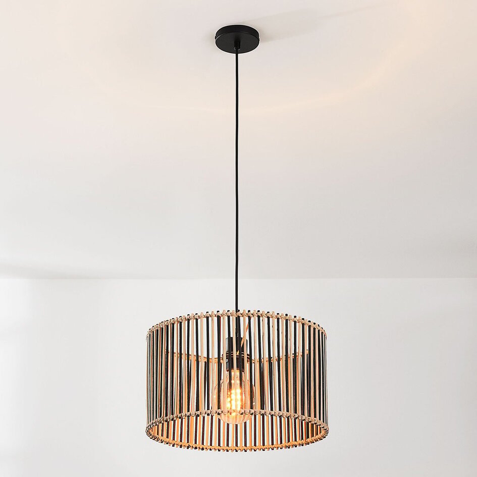 Suspension Lora - bambou en noir et naturel