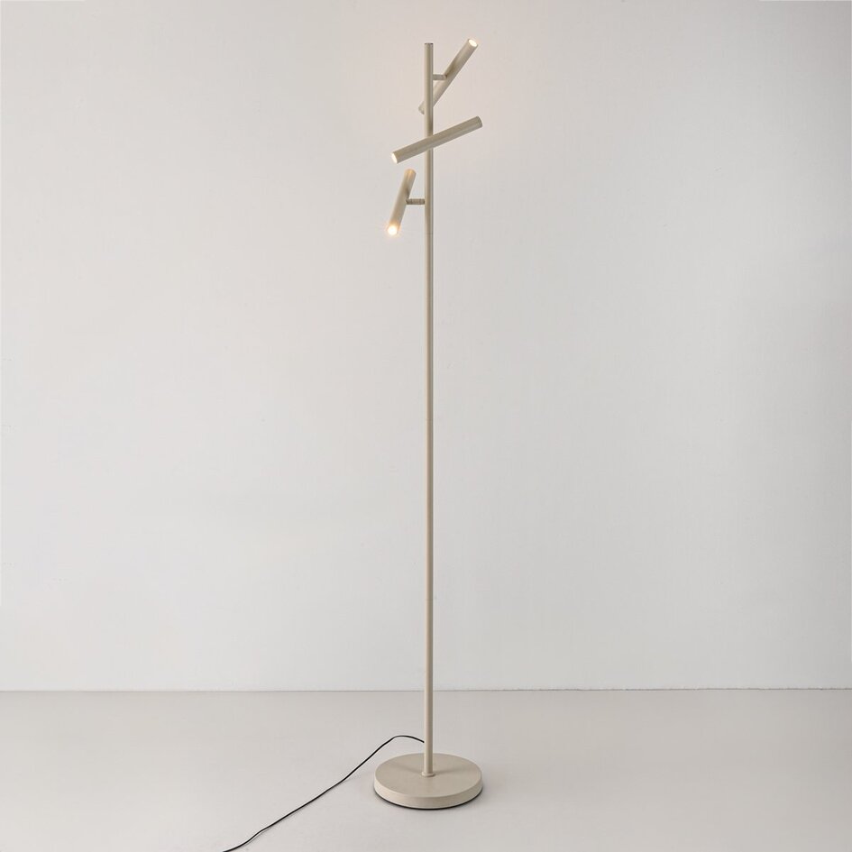 Lampadaire beige Zhan avec trois spots orientables et variateur tactile