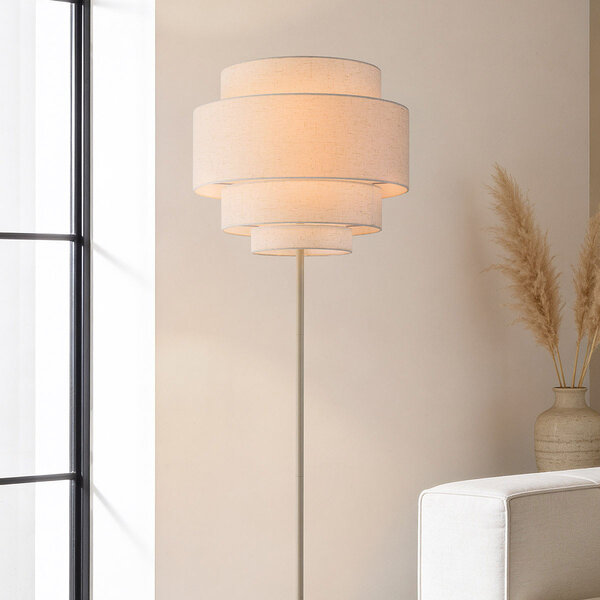 Lampadaire moderne Zhuo beige avec abat-jour en lin
