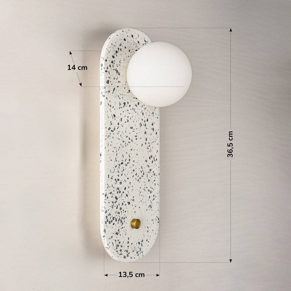 Applique Velo en ciment et verre blanc laiteux, aspect terrazzo