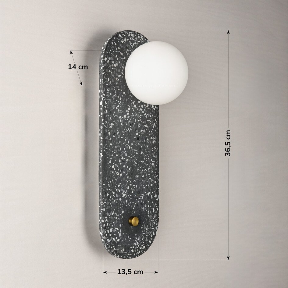 Applique murale Vero en ciment et verre blanc laiteux avec aspect terrazzo gris foncé