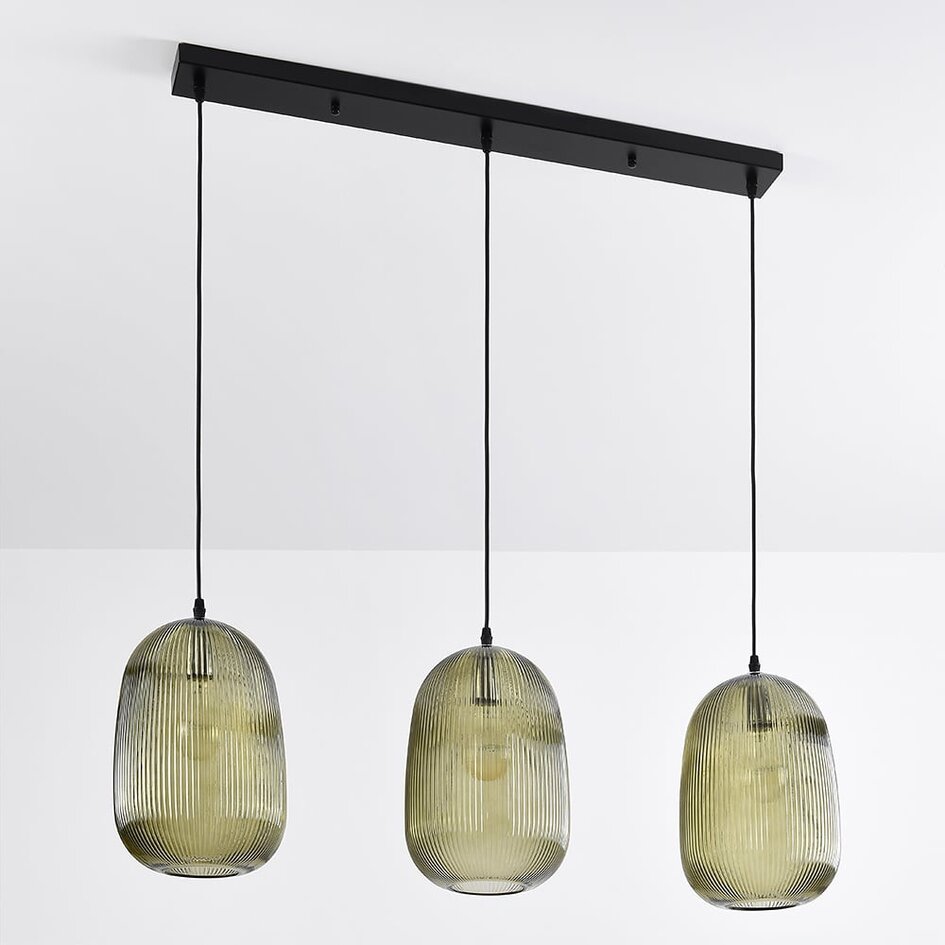 Suspension en verre strié, 3 lumières - Elisa