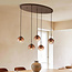 Suspension Nira avec boules en verre brun ombré, 5 lumières
