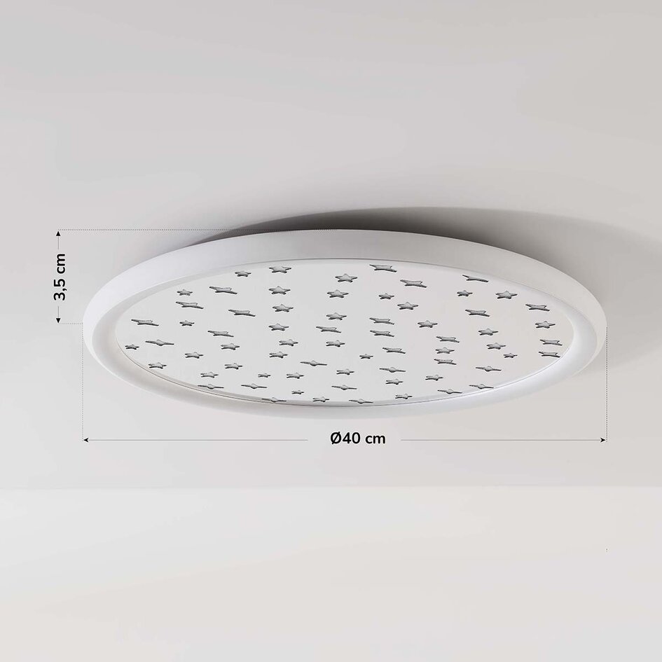 Plafonnier Noctis avec motif étoiles et finition chromée, dimmable en 3 niveaux Ø40 cm