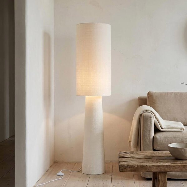 Lampadaire Japandi Lumo en lin blanc cassé
