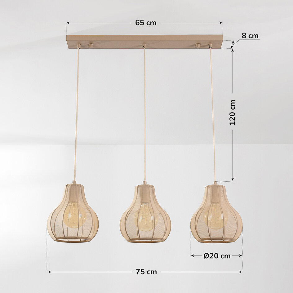 Suspension Japandi Senji à 3 lumières - taupe sable et abat-jour en lin
