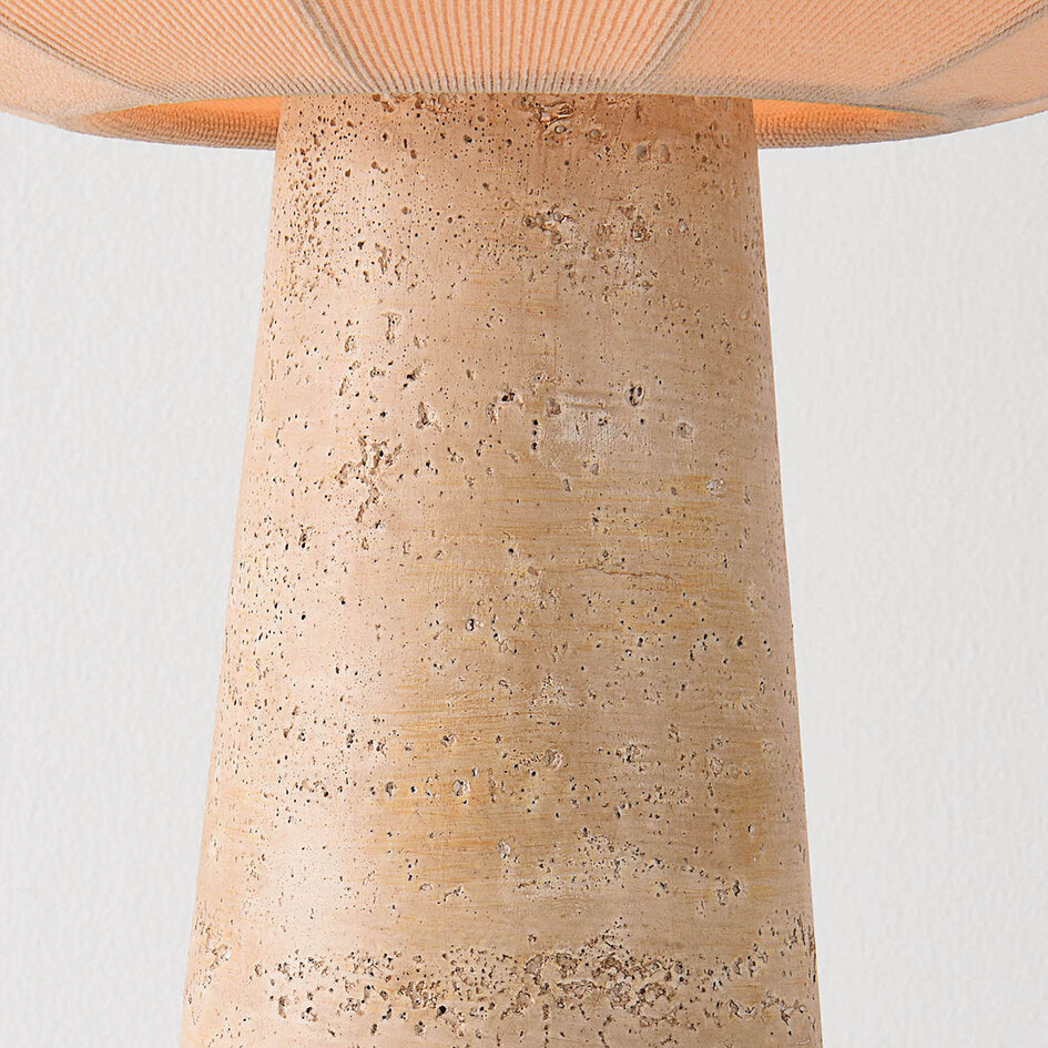 Lampe de table Japandi Merox avec abat-jour en tissu et pied aspect travertin