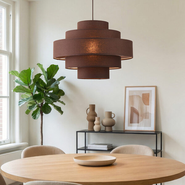 Suspension Zavon avec abat-jour en tissu superposé marron foncé